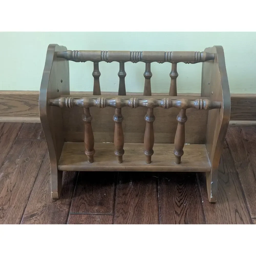 Vintage Solid Wood Early American Magazine Rack Newspaper Holder Colonial...